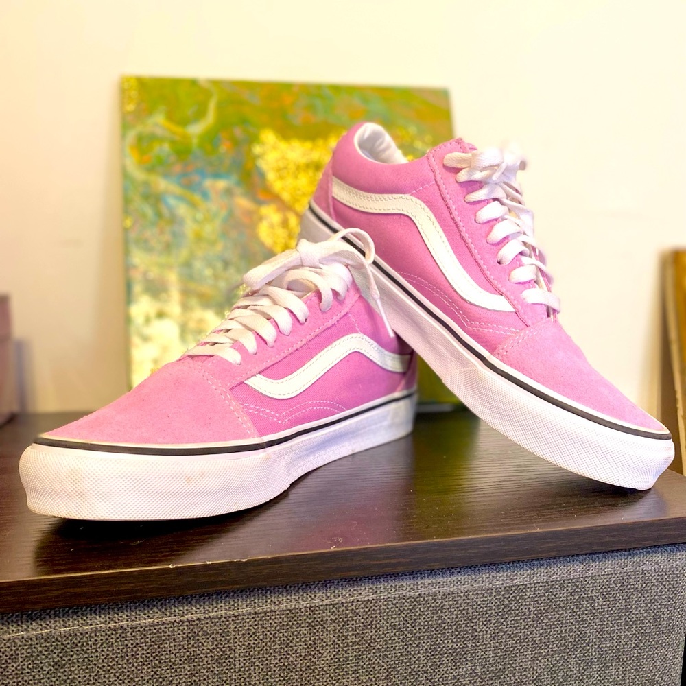 Pink and white Vans